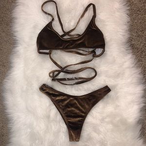 Velvet wrap tie bikini